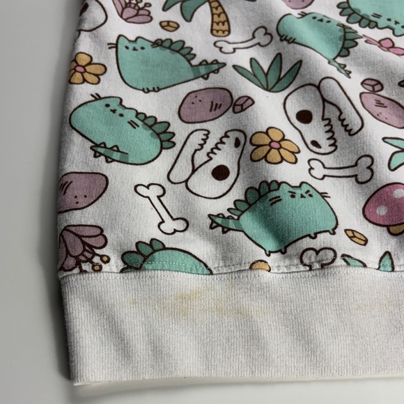 Pusheen Cat L Kawaii Anime Sweatshirt white aqua Skull Bones - Picture 4 of 4